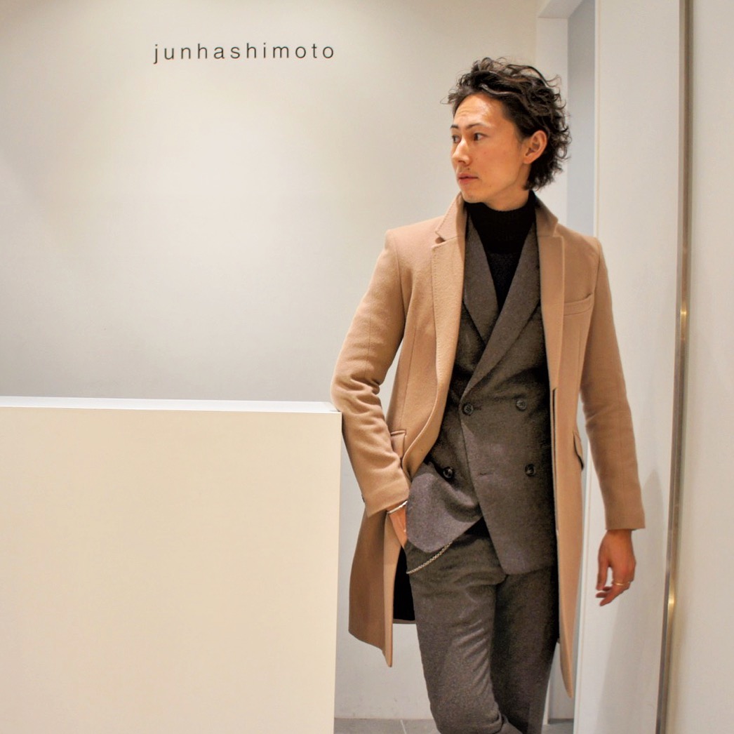 定価6.1万 junhashimoto KNIT CHESTER COAT 3 ネイビー ジュンハシモト