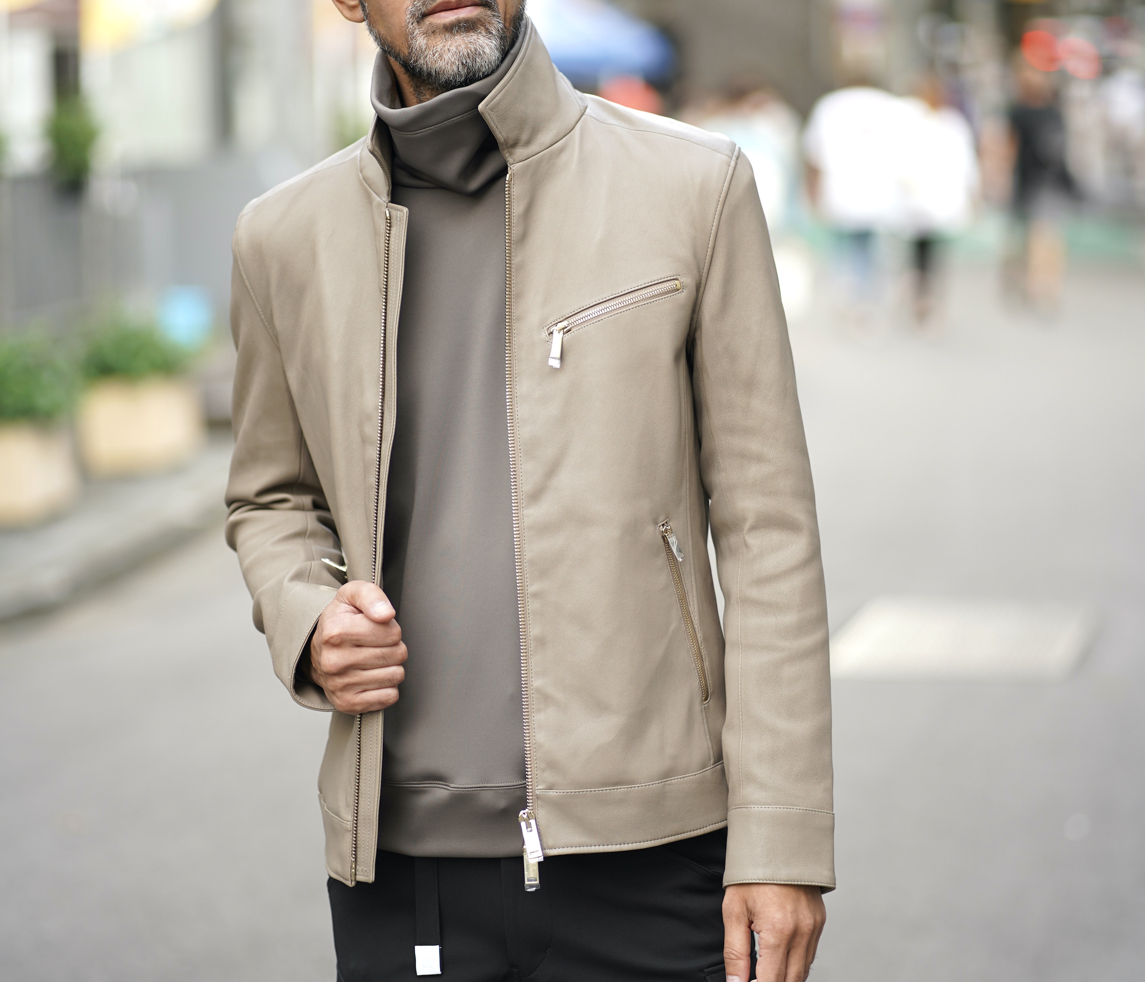 L02 STRETCH ZIP SHIRTS -BEIGE- | junhashimoto